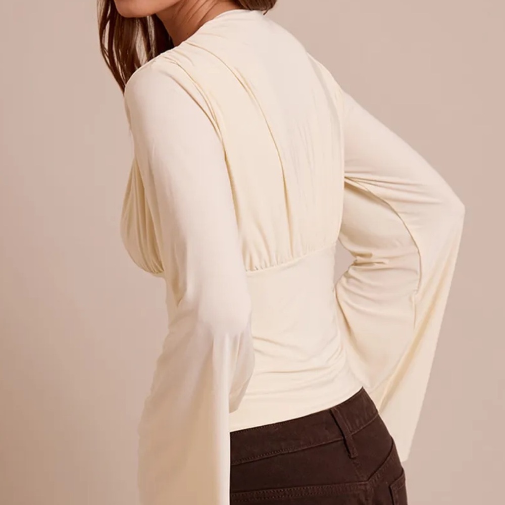 PLT Double Layer Slinky Drape Plunge Long Sleeve Top - Picture 2 of 5